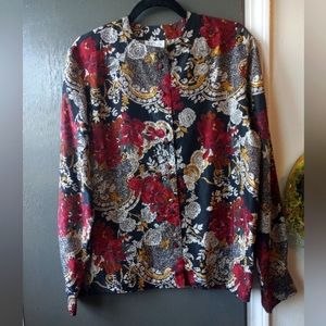 100% silk vintage patterned floral blouse